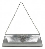 Evening Bag - Metal Mesh Accent Flap Clutch - Silver -BG-92053SV